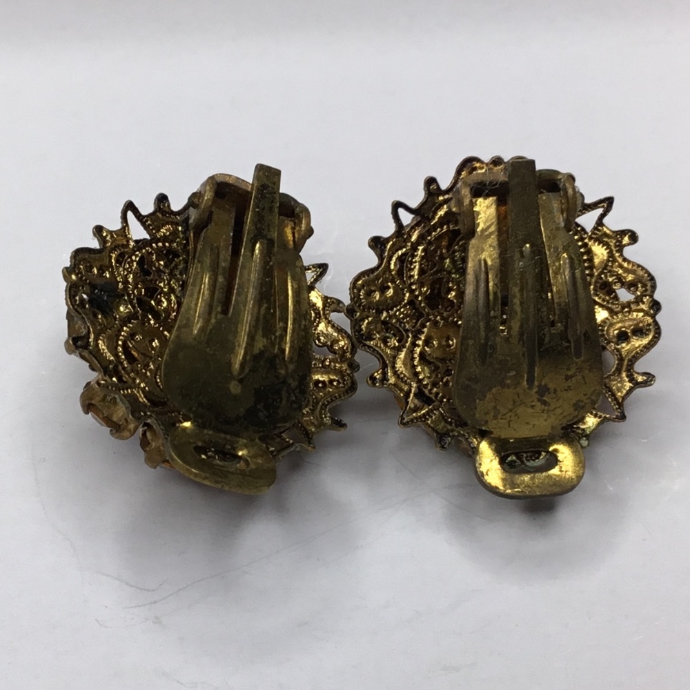 VINTAGE Gorgeous Brooch and earring set Amber and faux pearls - Picture 4 of 5